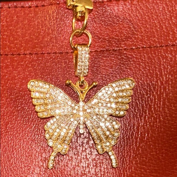 Source Unknown Accessories - Gold and Rhinestone Butterfly Bag Charm